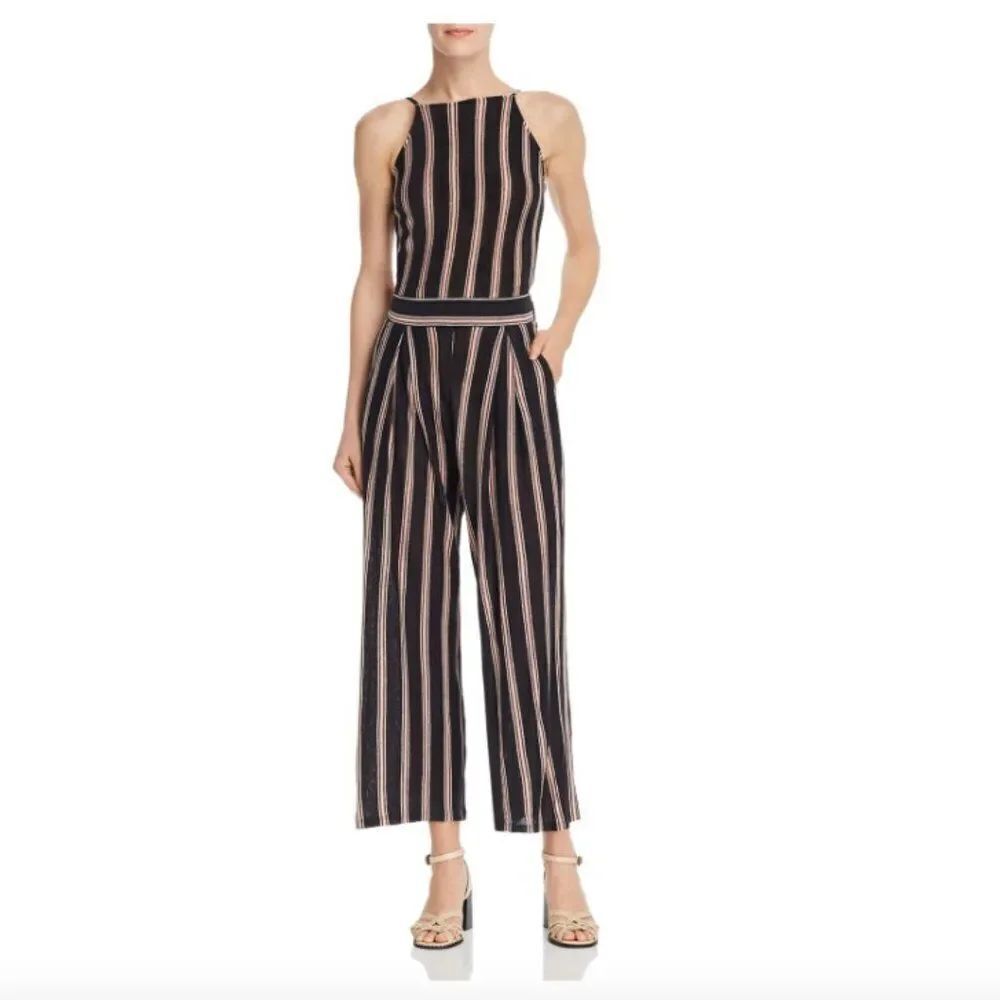 Joie Black Striped High Neck Tie Back Jumpsuit XL